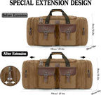 Canvas Duffle Bag for Men 60L Travel Duffel Bags Expandable Genuine Leather - Image 2