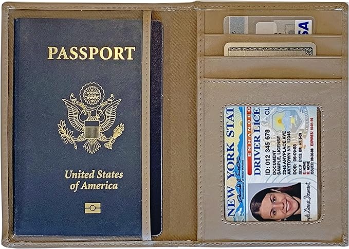 Personalized Monogrammed Taupe Leather RFID Passport Wallet - Image 5