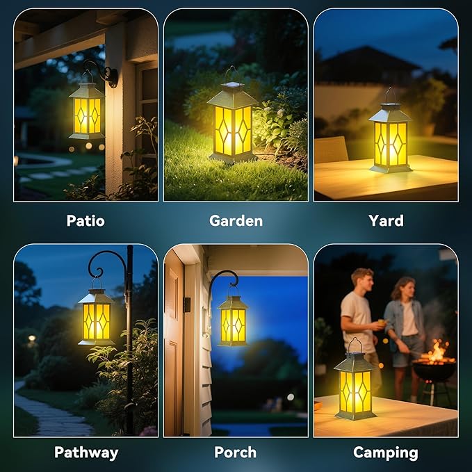 2Pack Patina 13" Metal & Glass Solar Lantern - Image 3