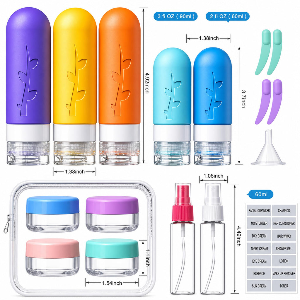19pack TSA Approved Travel Bottles for Toiletries (Multicolor)