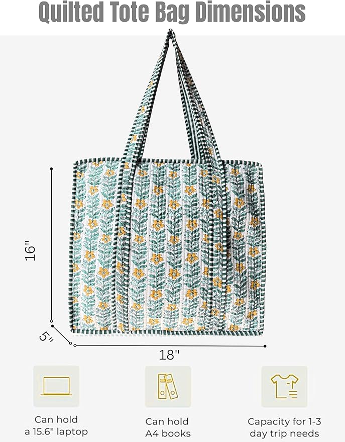 Cotton Quilted Tote Bag for Women – Large Beach & Travel Tote - Image 5