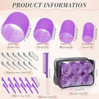 obeoby 4 Sizes Rollers Hair Curlers, 50 Pcs Set Jumbo Hair Rollers 25mm 36mm 48mm 60mm Self-Grip Hair Rollers with Clips, Curlers for Women Long, Short Hair and Bangs (Purple)