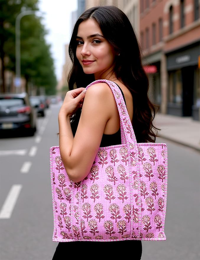 Cotton Quilted Tote Bag for Women – Large Beach & Travel Tote - Image 3