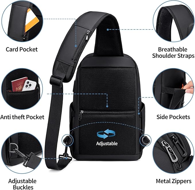 FENRUIEN Crossbody Sling Bag for Men, Water Resistant One Shoulder Backpack - Image 5