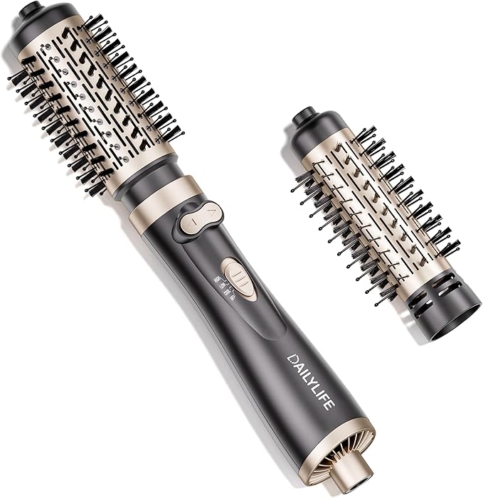 DAILYLIFE Rotating Hair Dryer Brush for Women, Spinning Blowout Brush, with 2 Brushes (1.5" & 2"), Ceramic Barrel, Negative Ion, Black and Gold