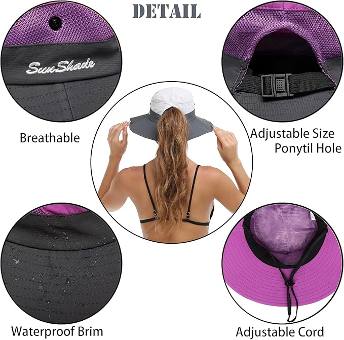 Womens Summer Sun Hat Beach Hat Wide Brim Outdoor UV Protection Hat Foldable - Image 3