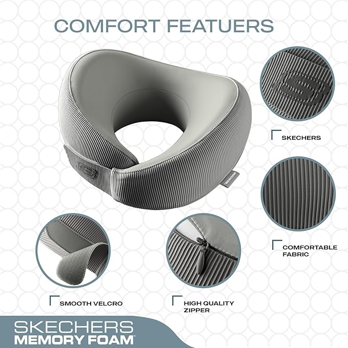 Skechers Men's Memory Foam Neck Pillow, Comfortable & Breathable Travel Pillow - Image 3