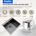 Comllen 25 x 22 Inch Drop In Black Kitchen Sink, Topmount 16 Gauge Stainless - Image 4