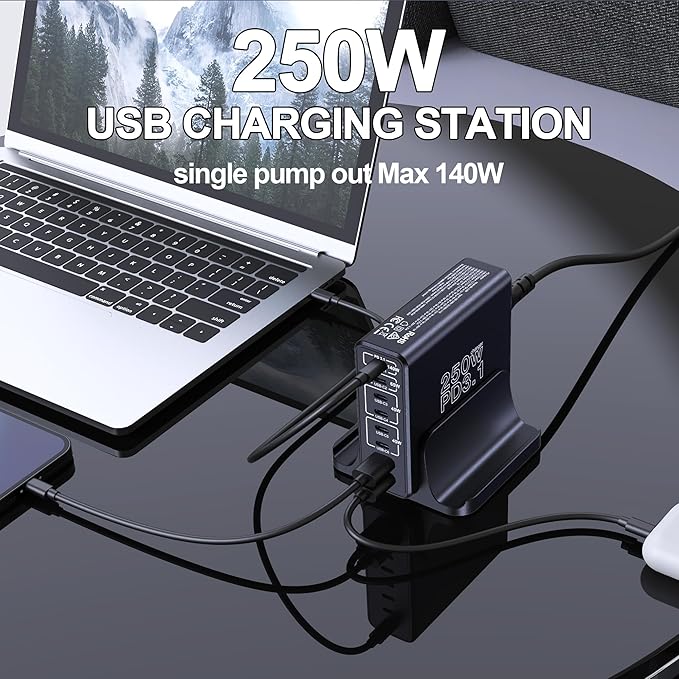 Aftertop 250W USB C Charger, 8-Ports PD3.1 140W Fast Charging Station, Compact - Image 9