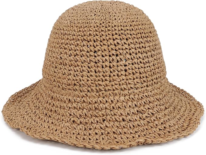 Womens Wide Brim Straw Sun Hat Foldable Floppy Crochet Beach Hat by Voilipex