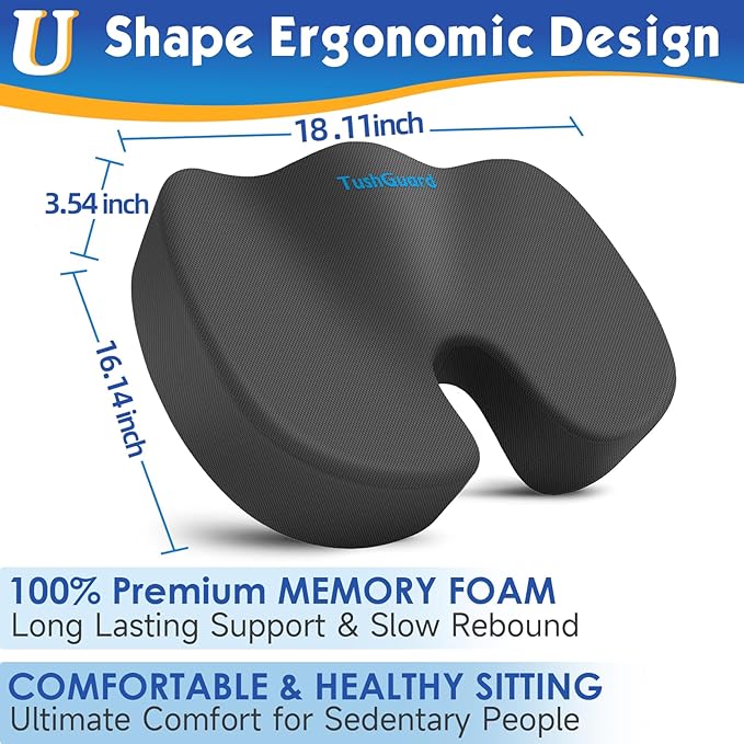 TushGuard Seat Cushion for Office Chair Memory Foam Non-Slip Cushion Back - Image 2