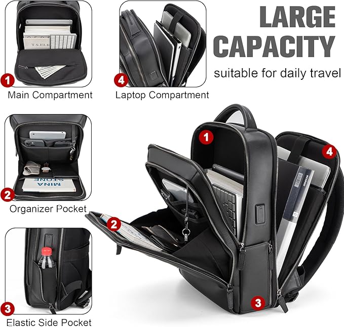 Tzowla Leather Laptop Backpack, Bag - Image 2