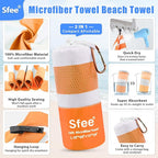 Sfee 2 in 1 Microfiber Beach Towel, Quick Dry Towel Camping Travel Towel Super - Image 2