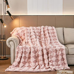 PU MEI Luxury Faux Fur Rabbit Fur Throw Blanket Pink 90"x80", Plush Reversible - Image 3