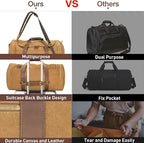 60L Travel Bags for Men, Nomad Canvas Duffle Bag Vintage Genuine Leather Travel - Image 6