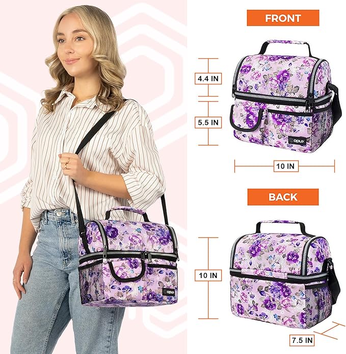 opux Lunch Bag Women Insulated, Adult Lunch Box Cooler, Flower Lunch Box - Image 3