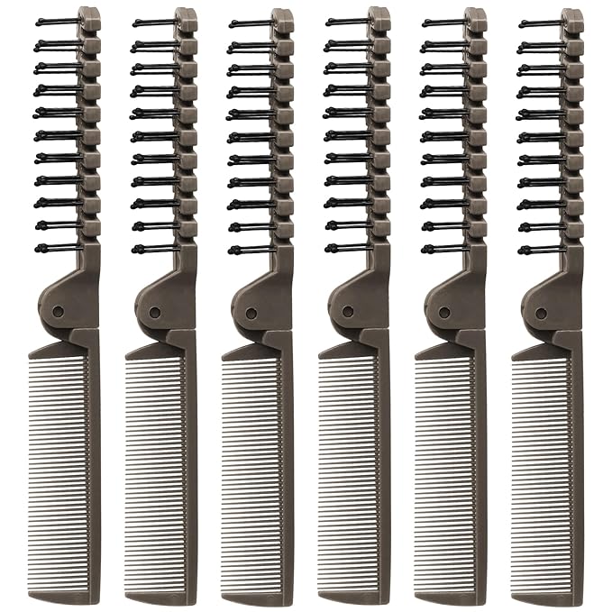 6PCS Travel Foldable Brush Comb Portable Hairbrush, Anti-Static Mini Pocket Hair Comb, Double Headed Hair Brush Hairdressing Tools Plastic Folding Hairbrush for Men Women (Coffee)