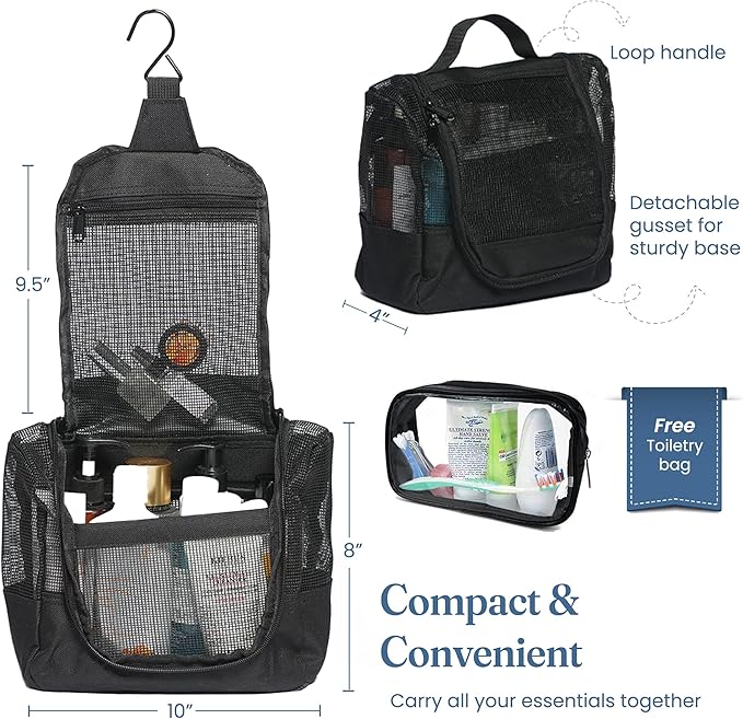 The Fine Living Co. Portable Hanging Shower Caddy Organizer Bag Quick Dry Mesh - Image 2