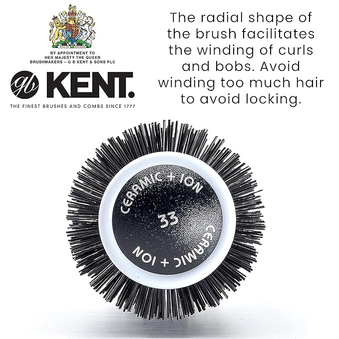 Kent KS30 Nylon Radial Salon Hair Brush With Heat Reflecting Core (33mm Diameter) - For Styling, Straight Blow-Dry, and Easy Curling