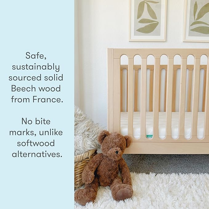 Newton Baby Galileo Standard Crib, Solid Beech Wood in Natural Color, 3-in-1 - Image 2