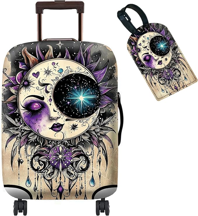 Luggage Cover Suitcase Protector Plus 1 Luggage Tag, Gothic Moon Face Travel by BWEGRHE
