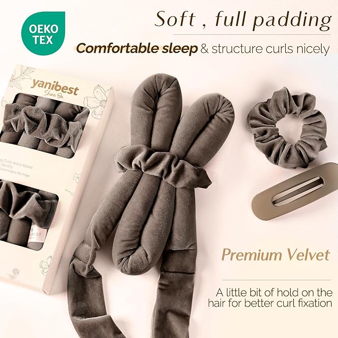 Yanibest Heatless Hair Curler, No Heat Hair Curlers to Sleep in, Overnight Satin Heatless Curling Set with Hair Scrunchies Clip, for All Hair types