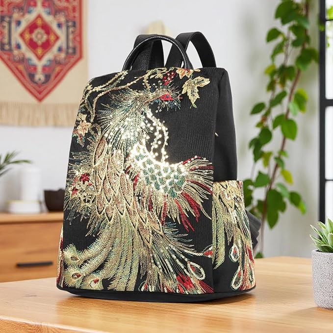 Jursccu Glitter Embroidery Women Backpack Purse, Fashion Canvas Travel - Image 2