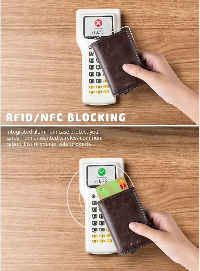 VULKIT Card Holder Pop Up Slim Wallet Leather RFID Blocking Card Case Up to 8 - Image 3