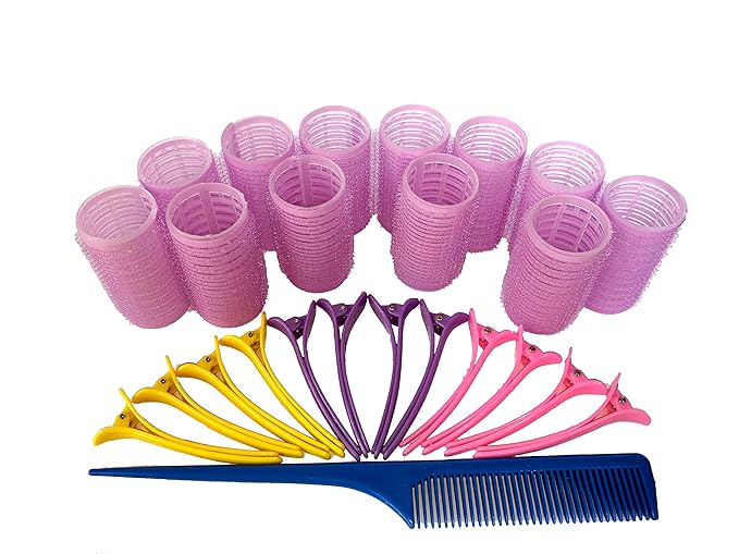 Kamay's Hair Rollers Curlers Rollers With 12 Duckbill Sectioning Clips 1 Comb Used for Hair Styling Self Grip Rollers(12PCS 30mm/1.2")