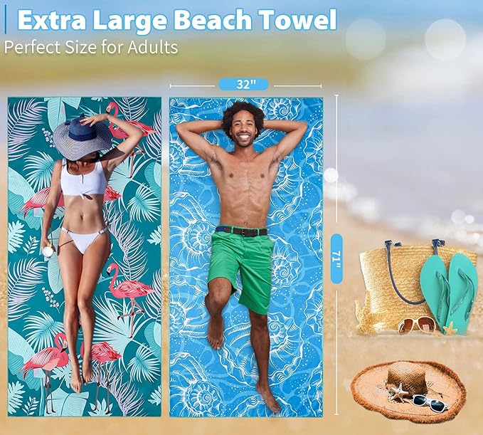 2 Pack Lightweight Thin Beach Towel Oversized 71"x32" Big Extra Large - Image 3