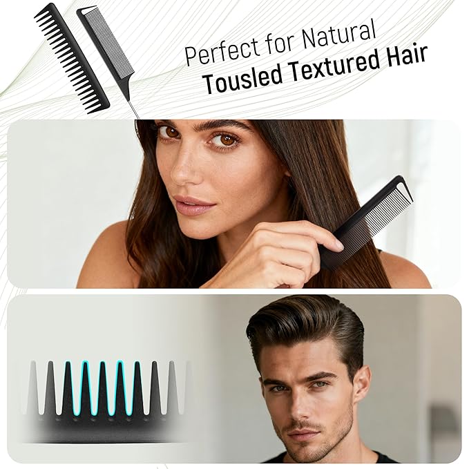 SALONSILK Hair Brush Comb Set, 5PCS Women Men Hair Brush & Styling Comb Set, Wide Tooth Rat Tail Fine Tooth Paddle Roller Combs, Professional Barber Tools for All Types