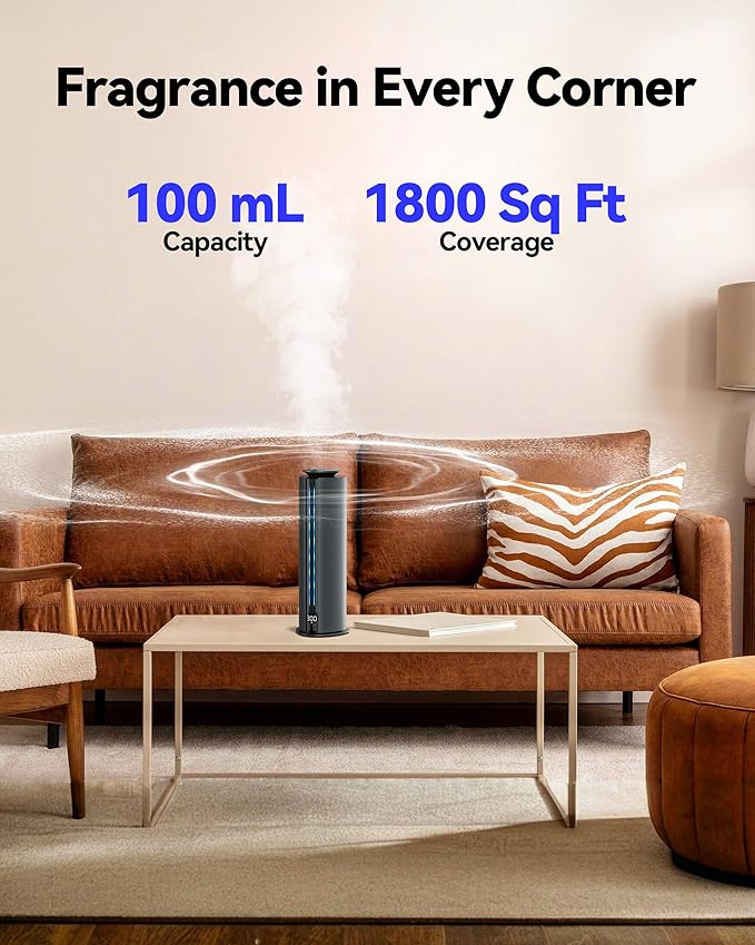 1800 Sq Ft Cordless Waterless Diffuser, 100ml Hotel Collection Diffuser Scent Air Machine for Home Cold Air Essential Oil Diffuser for Large Room Office Quiet (Titanium Gray)