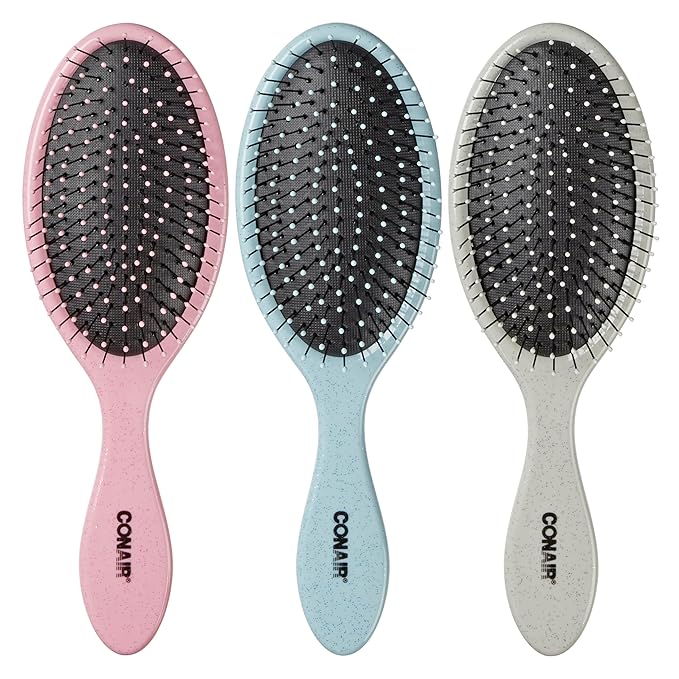 Conair Detangling Hair Brush Set 3 Pack, Use Wet and Dry, Ideal for All Hair Types, Detangling Brushes for women and girls, gifts for her, Glitter Silver, Blue, Pink