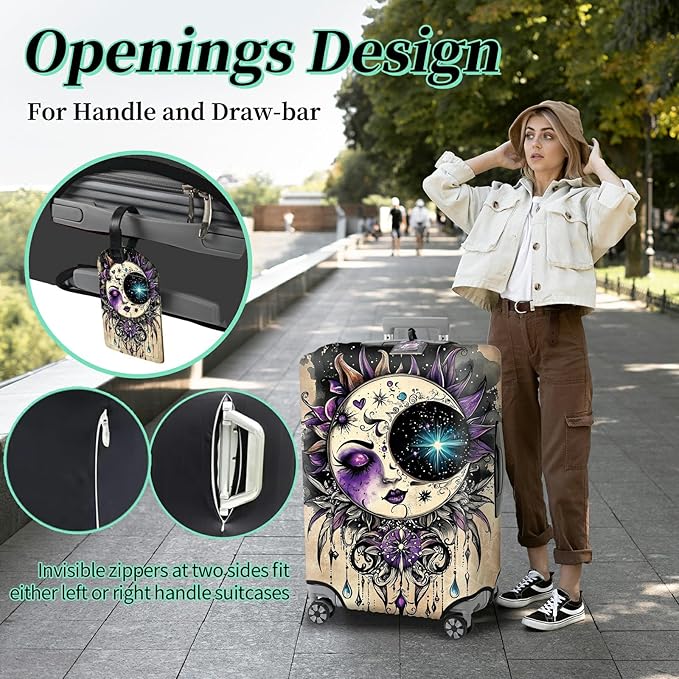 Luggage Cover Suitcase Protector Plus 1 Luggage Tag, Gothic Moon Face Travel - Image 4