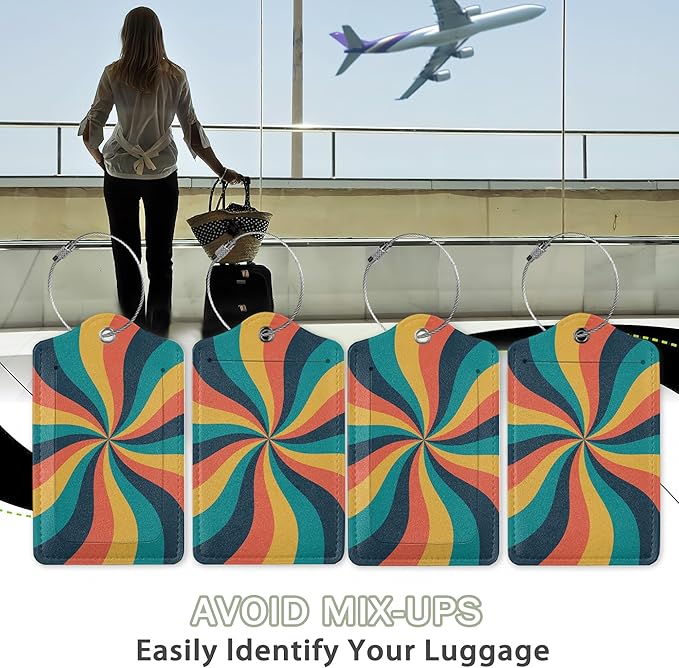 2 Pcs 70s Retro Wavy Luggage Tags, Cruise Vintage Twisted Ray Luggage Tag - Image 5