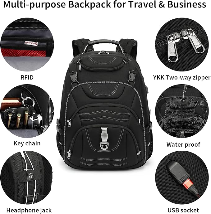 Boniyee Travel Backpack 17.3 Inch, Business Anti-Theft Laptop Bag - Image 5