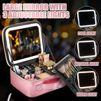 Makeup Travel Train Case with Mirror LED Light 3 Adjustable Brightness Large - Image 4