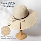 DRESHOW Beach Hats for Women Big Straw Wide Brim Summer Hat Floppy Foldable - Image 2