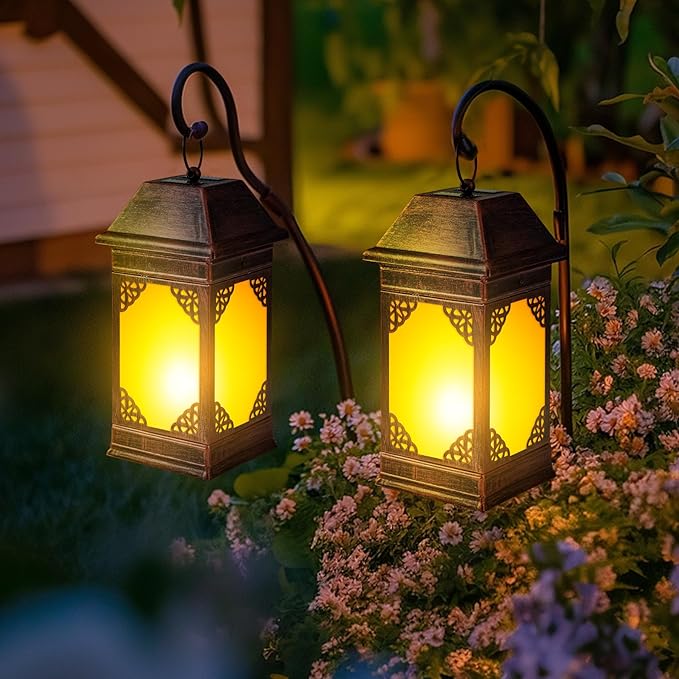 14" Solar Lanterns Outdoor Waterproof, Glass Flickering Flame Solar Lantern - Image 4