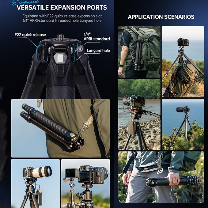 FALCAM TreeRoot F38 Quick Lock Camera Carbon Fiber Travel Tripod Max Payload - Image 7