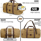 50L Duffle Bag for Men, Nomad Waxed Canvas Travel Duffel Bag Vintage Genuine - Image 3