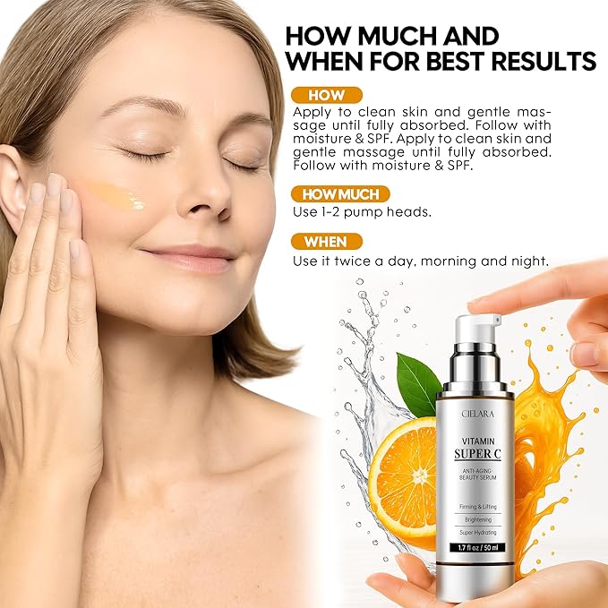 Vitamin C Serum for Face, Anti Aging 20% Super C Serum With Vit C Hyaluronic Acid, Vitamin E, Peptides, Collagen Wrinkle Serume for Dark Spot, tighten, firming, lift, Brightening-1.7 Fl Oz