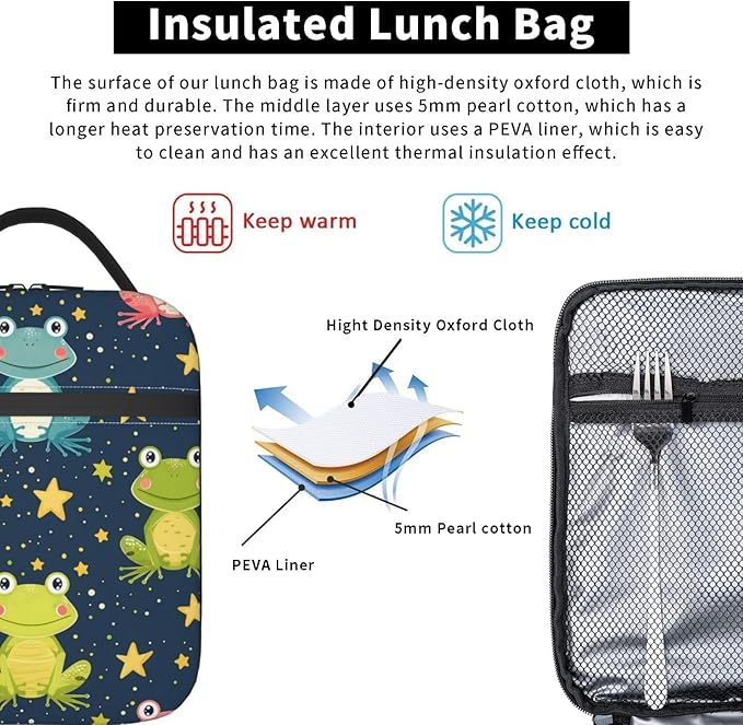 Frog Insulated Lunch Box for Women Men Frog Lunch Bag for Travel, or Fishing - Image 5