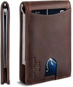 SERMAN BRANDS RFID Blocking Slim Bifold Genuine Leather Minimalist Front Pocket by SERMANBRANDS