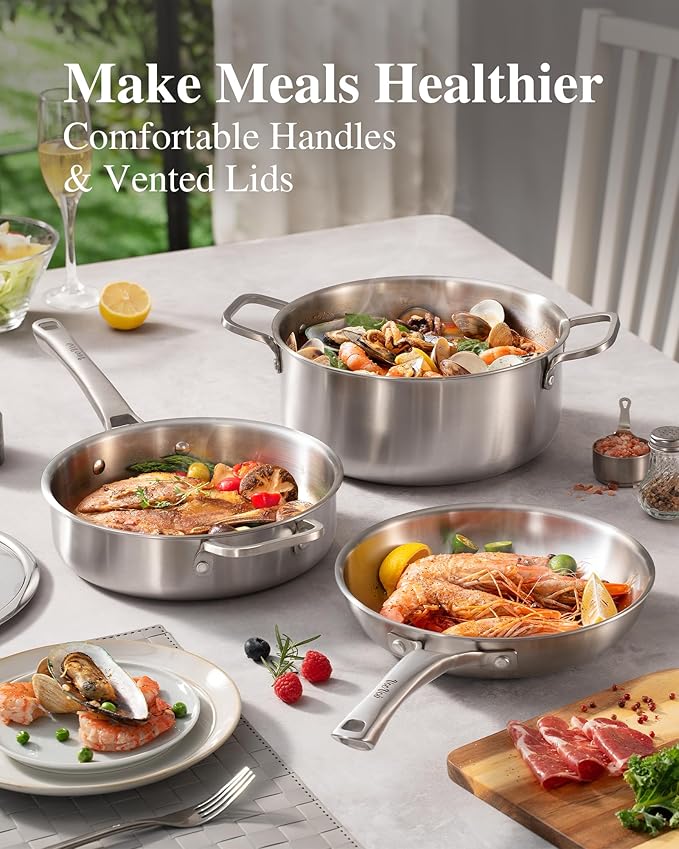 Stainless Steel Cookware Set, Tir-Ply Pots and Pans Set, PFOA Free, Frying Pans - Image 5