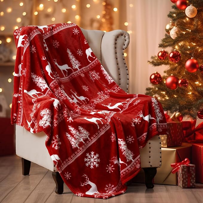 PHF Printed Fleece Throw Blanket, No Shed No Pilling Ultra Soft Plush Cozy Xmas by PHF