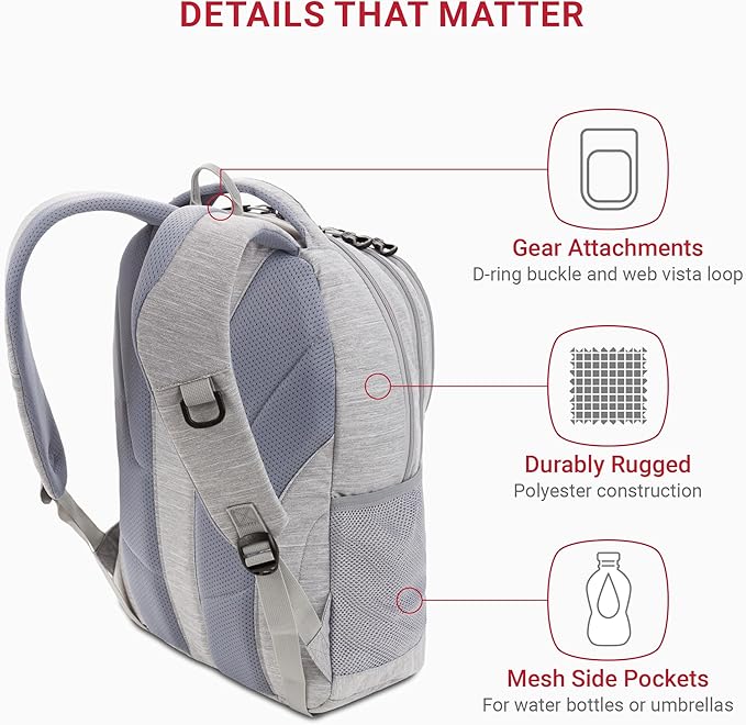 SwissGear Cecil 5505 Laptop Backpack, Light Grey - Image 3
