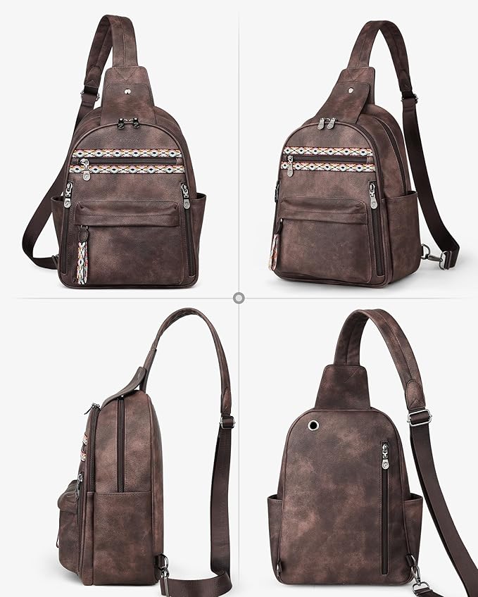 FADEON Large Sling Bag for Women, Leather Crossbody Purse Designer Anti Theft - Image 7