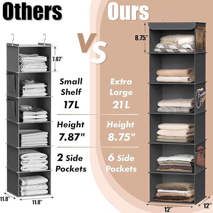 Simple Houseware 6 Shelf Hanging Closet Organizer, Dark Gray - Image 4