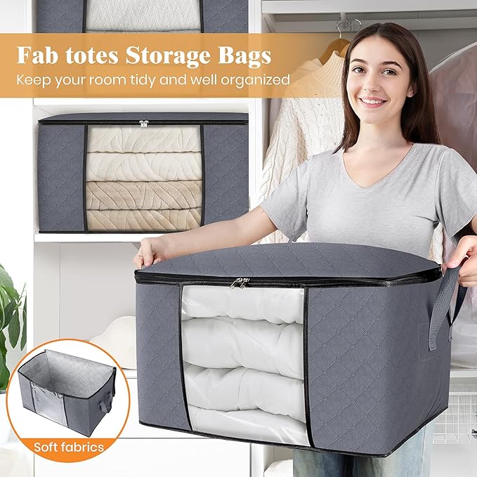 Fab totes 10 Pack Clothes Storage, Foldable Thick Fabric Blanket Storage Bags - Image 5